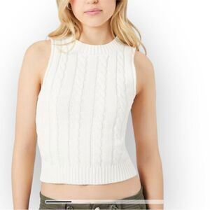 H&M Sleeveless Cable Knit Crop Sweater In Cream Size S